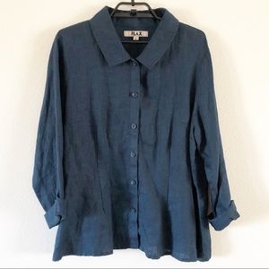 💐Flax Top Navy Blue Linen Button Front Blouse